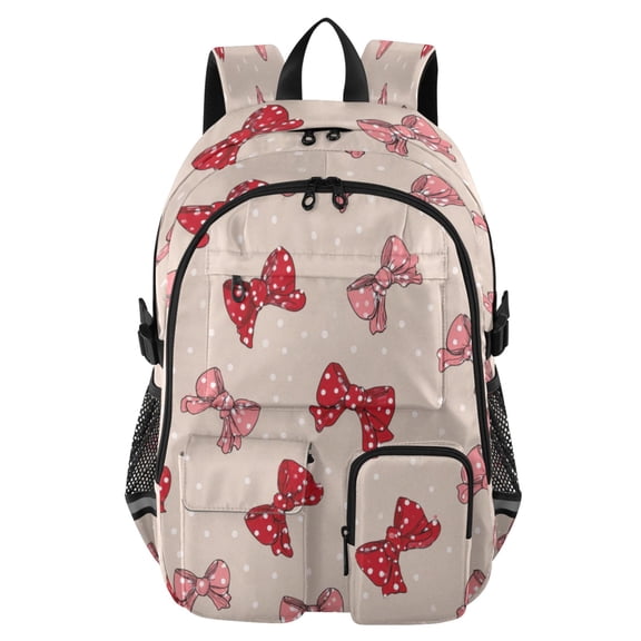 30L Backpack Durable Computer Bag for College & Travel Lightweight Daypack Fits 15.6" Laptop Cute Red Bows Pattern
