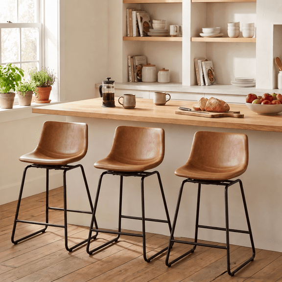 Kslysuty Swivel Barstool with Low Back, 26" Bar Counter Stools - Set of 3, Brown