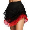 thumbnail image 3 of Letdown Women 3 Tiered Tassel Latin Dance Skirt Irregular Hem Length Fringe for Salsa Tango Rumba Dancewear Ballroom Holiday Bottom (Red-1,M), 3 of 5