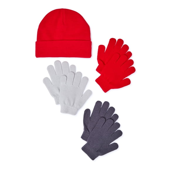 Wonder Nation Boys Hat and Gloves Set, 4 Piece, One Size