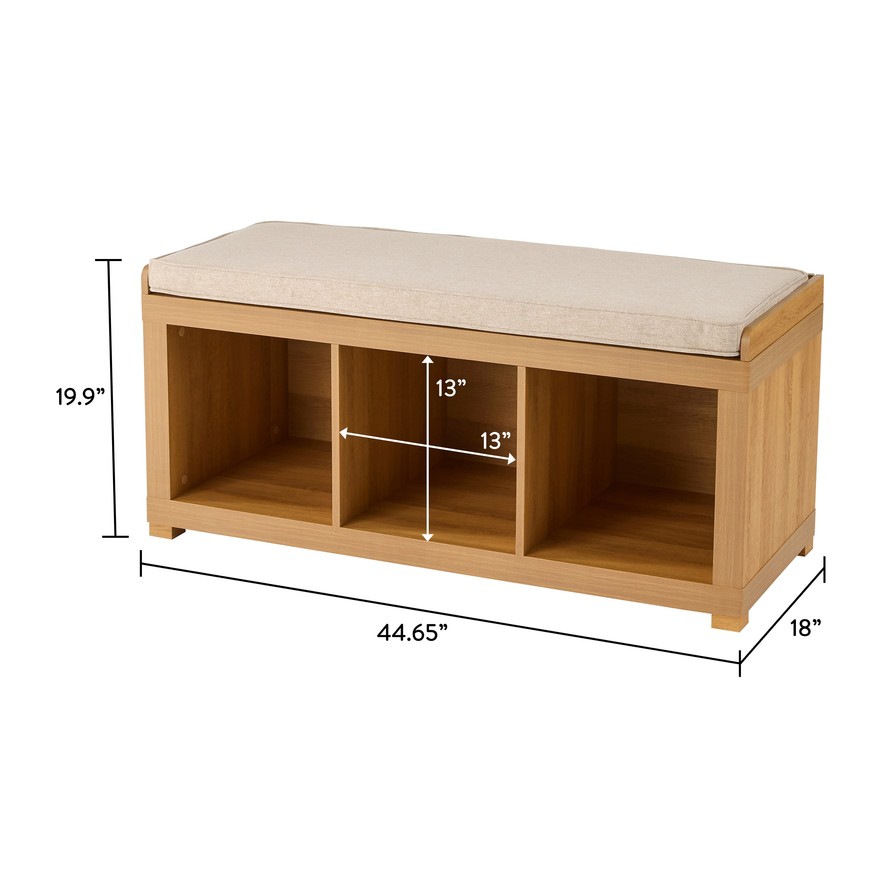 Better Homes & Gardens 3-Cube Storage Bench, Light Honey