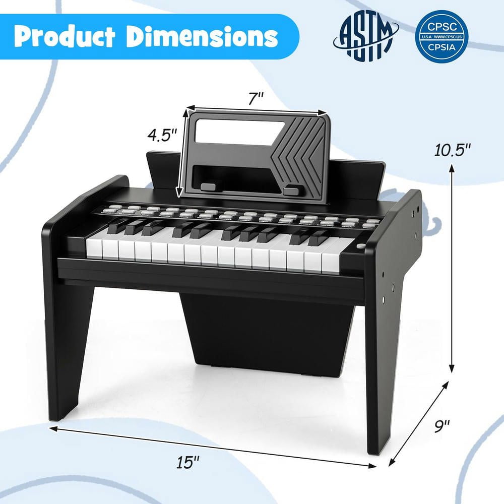 Resenkos 25-Key Kids Piano Keyboard with Speed & Volume Control - Black