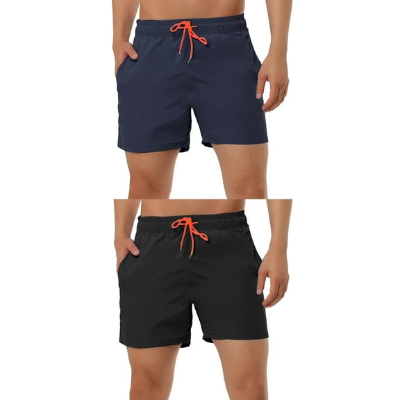 NOMADIC NOOK Men's Summer Beach Solid Color Mesh Lining Drawstring Waist Swim Shorts 2 Pack