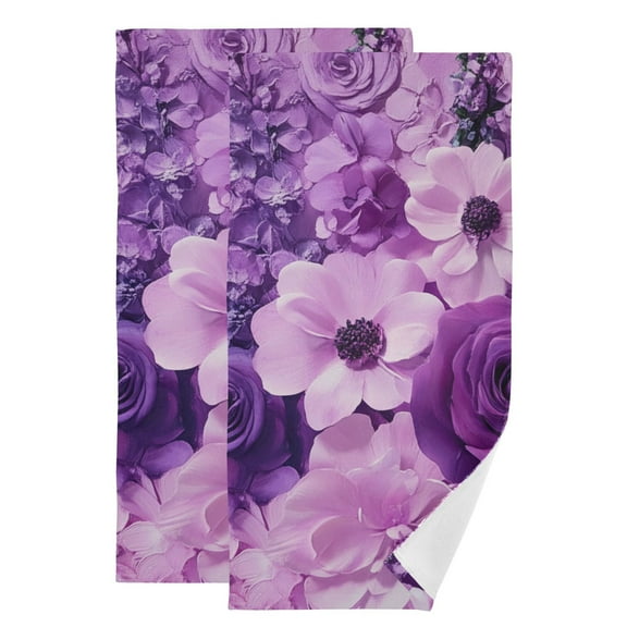 Purple Elegant Flowers Hand Towel Absorbent Bath Towels for Bathroom Sports Gym(28.3" X 14.4") Set of 2