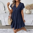 thumbnail image 2 of FAIWAD Summer Dresses for Women Short Sleeve V Neck Loose Ruffle Sundress Casual Flowy Mini Dress, 2 of 9