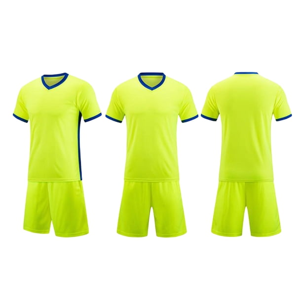 Conjuntos de blusas y camisas de manga corta con cuello en V. Conjunto de traje de fútbol de color sólido para niños para juegos deportivos universitarios, partidos de rendimiento, uniformes de entren