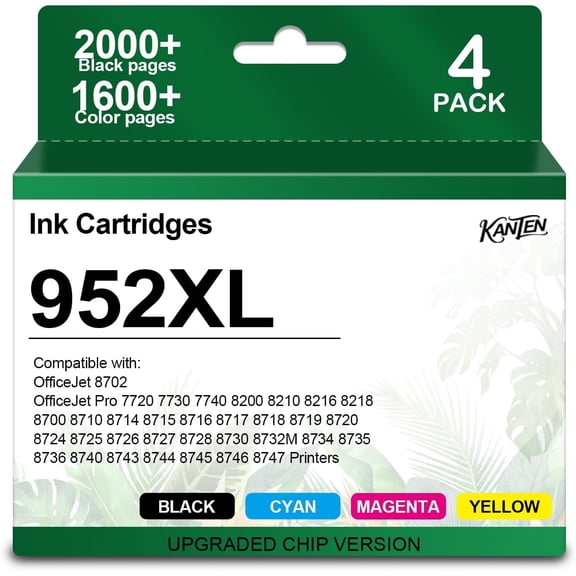 952XL 952 XL Compatible Ink Cartridges 4-Pack KCMY Replacement for 952XL 952 XL Cartridge (with Chip) to use with OfficeJet Pro 8710 7740 8720 8715 8210 8703 OfficeJet 8702 Printers