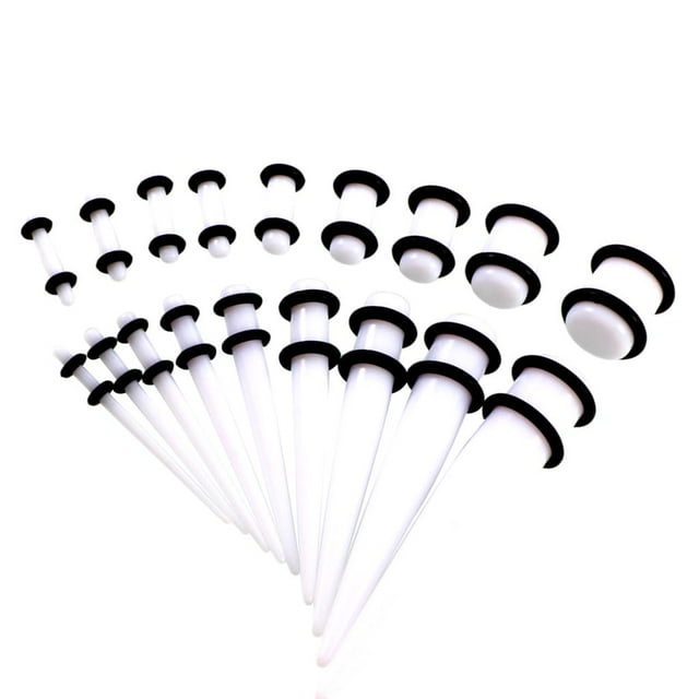 Kit de 18 dilatadores de orejas acrílicos, dilatadores y túneles cónicos, expansores de oreja Blanco