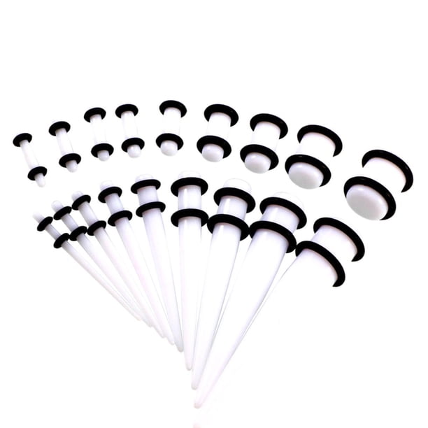 Kit de 18 dilatadores de orejas acrílicos, dilatadores y túneles cónicos, expansores de oreja Blanco