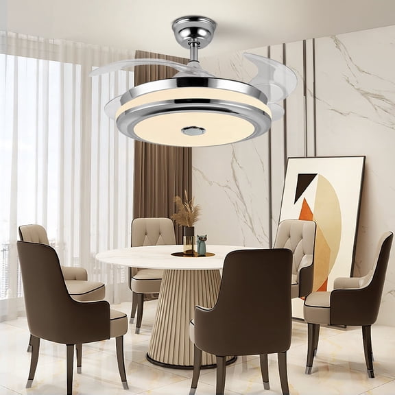 Modern 42" tri-color dimmable fan light with remote control, retractable fan blades, airflow at 5000CFM, suitable for living room bedroom kitchen island dining room etc.