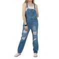 thumbnail image 2 of chouyatou Women's Fashion Jean Bib Overalls Adjustable Straps Ripped Distressed Denim Denim Pants, 2 of 4