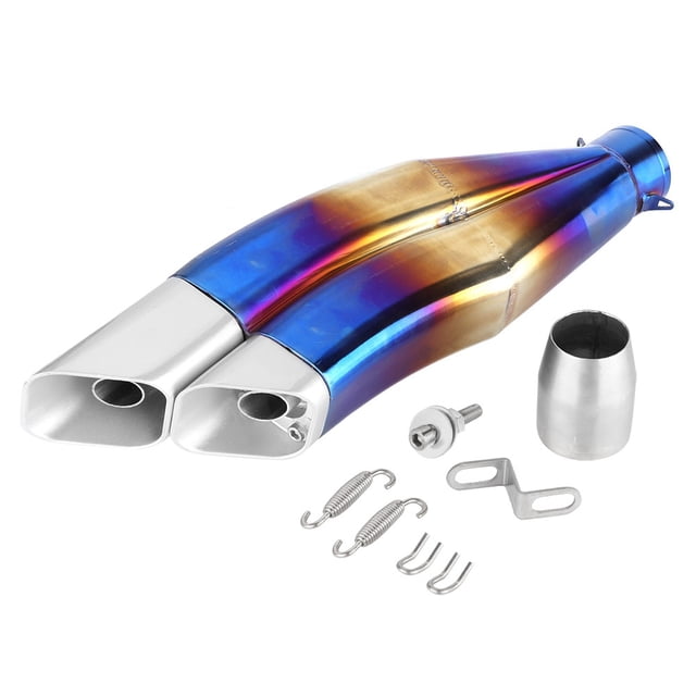 Piezas modificadas para motocicletas, escape doble inoxidable semiazul de 51 mm, escape de automóvil, integración perfecta