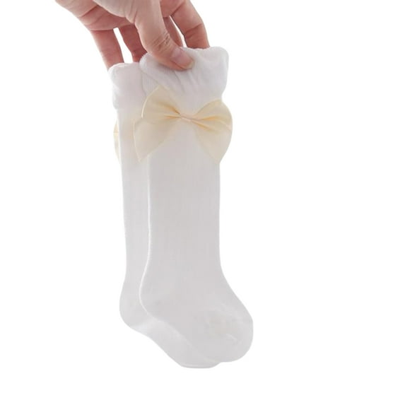 Gureui Kids Baby Girls Solid Color Socks, Spring Autumn Breathable Long Tube Socks with Big Bowknot Decor