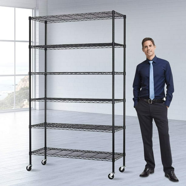 6 Tier Wire Shelving Unit with Wheels Adjustable Storage Shelves Heavy