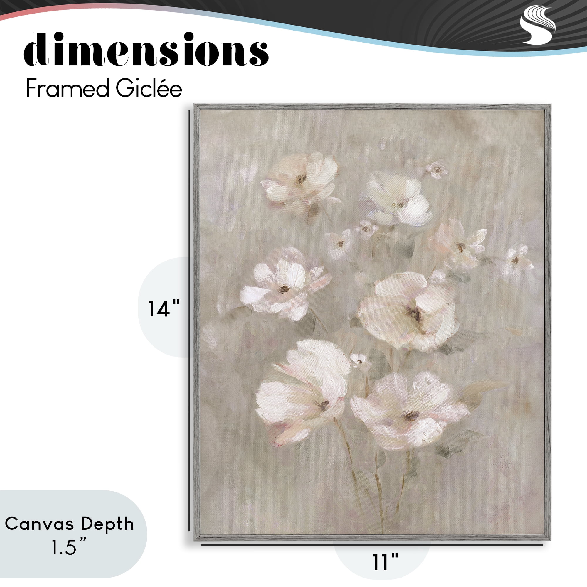 Stupell Industries Blush Florals over Beige Gray Framed Giclee Art, design by Carol Robinson