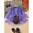 thumbnail image 3 of Newborn Baby Girl Halloween Outfit Bat Pumpkin Print Flower Long Sleeve Tulle Patchwork Romper Dress With Headband 1 3 6 9 12 18 Months Cute Fall Clothes, 3 of 10