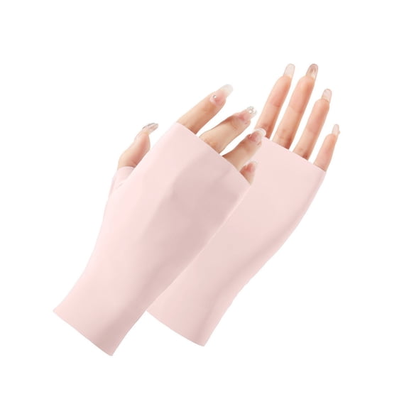 Gloves for Women Elastic Outdoor Wrist Length Sun Block Driving Fingerless Uv Protection Gloves Pink