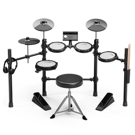 UMOMO UMD-771 Electric Drum Set, Electronic Drum Set With Mesh Electric Drum Pads, 225 Sounds, Drum Sticks, Headphones & Audio Cables, Stable Steel Frame, 15 Drum Kits, for Beginner, White & Black