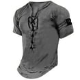 thumbnail image 2 of WREESH Men's Muscle T-Shirt with Lace-Up Casual Solid Color Short-Sleeved V-Neck Pullover Gray, 2 of 6