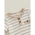 thumbnail image 5 of Hirigin Newborn Baby Boy Summer Clothes Set Stripe Button Short Sleeve Romper Bodysuit Shorts Set 0 3 6 12 18 Months Soft Waffle Outfit, 5 of 8