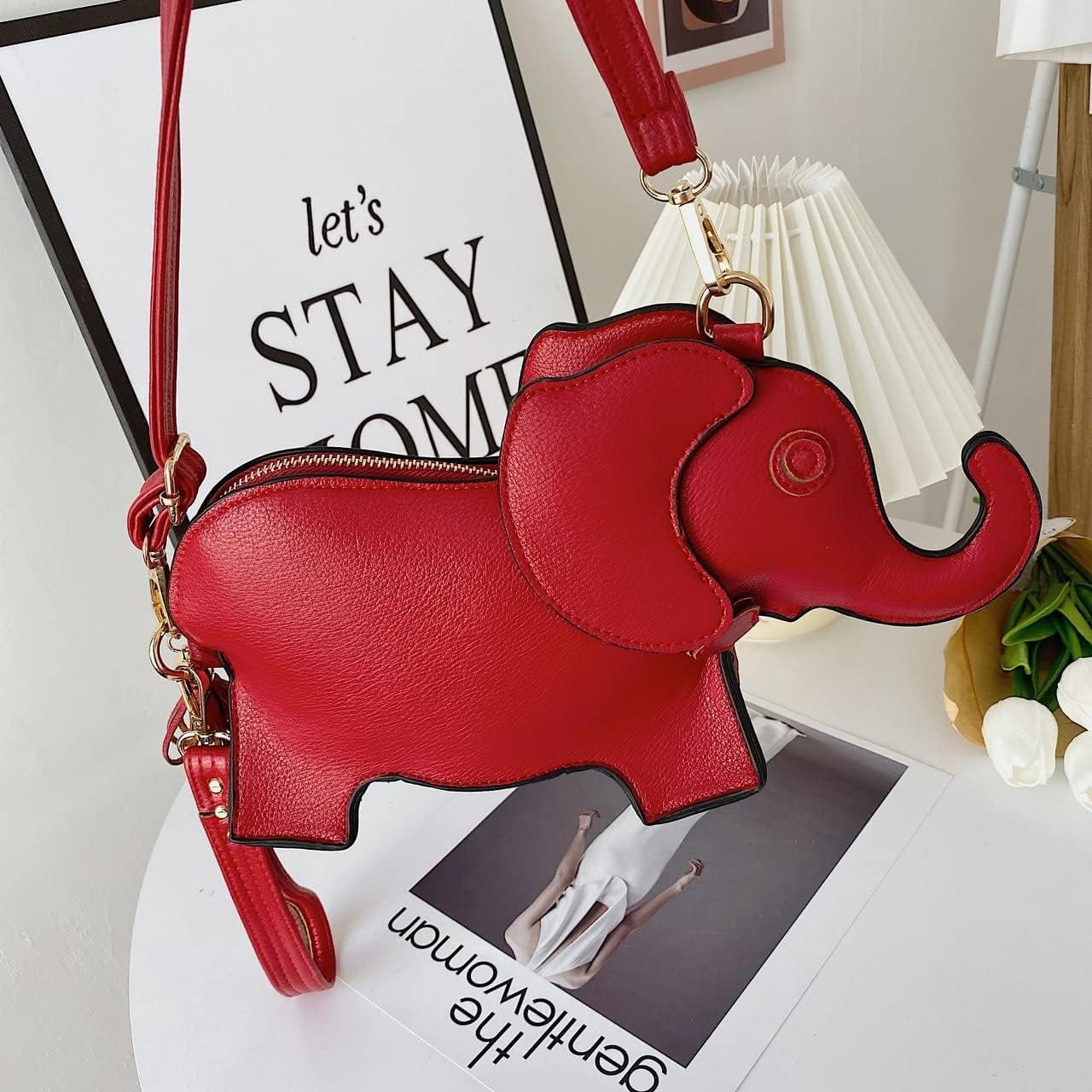 Elephant Shaped Crossbody Bag for Women Shoulder Handbag PU Leather Wristlet Clutch Purse