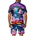 thumbnail image 5 of Leidass Mens Satin Pajama Set Halloween Print Short Sleeve Button Down Sleepwear Set with Shorts Pockets Loose Fit Loungewear Black L, 5 of 5