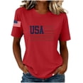thumbnail image 2 of NTACZA Crew Neck Summer Tops for Women T‑Shirts Short Sleeve Casual Usa American Flag Print Relaxed Fit Festival Graphic Tees Red, 2 of 6