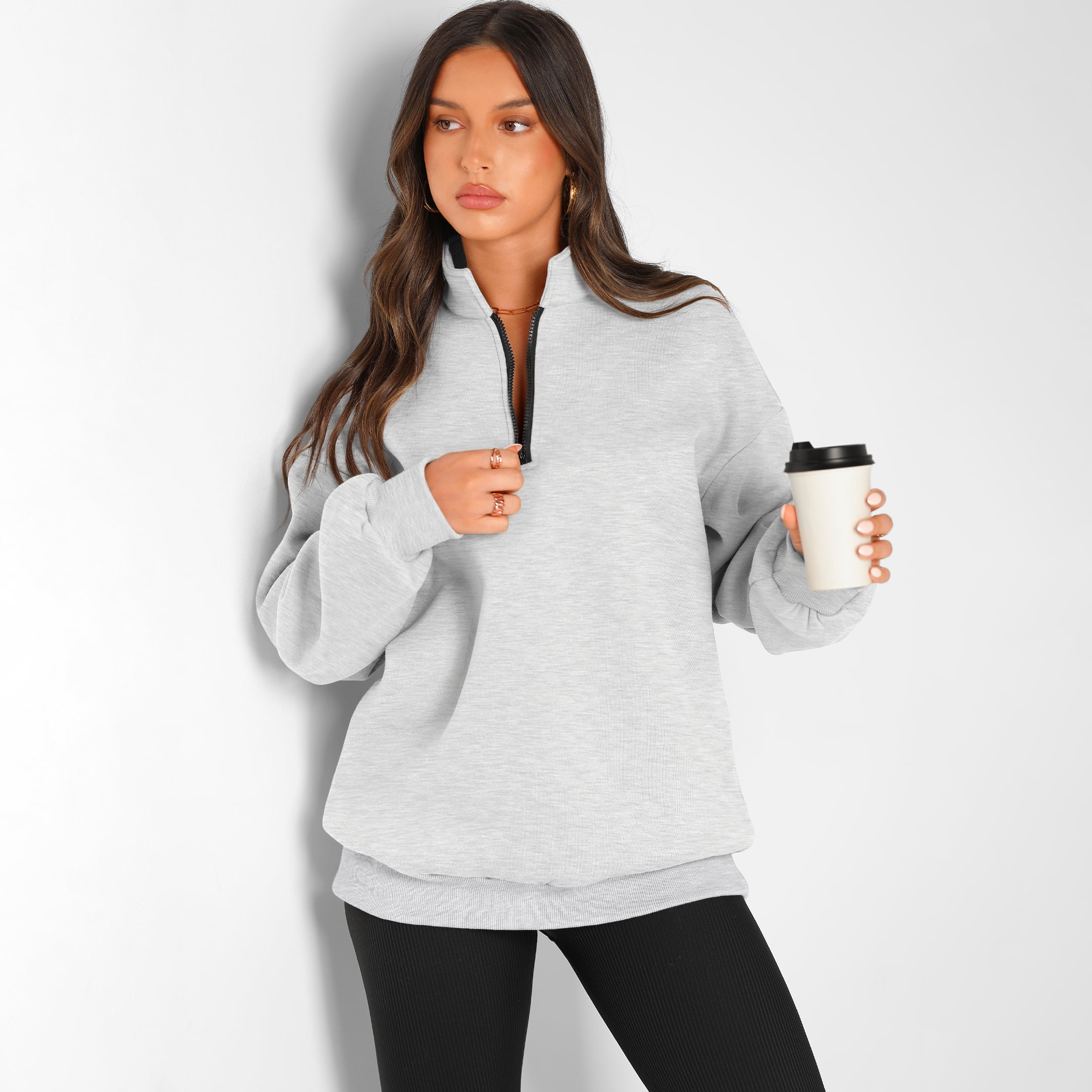 SUNBS Womens Oversized Sweatshirts Half Zip Pullover Fall Fashion Hoodies Long Sleeve Shirts Clothes
