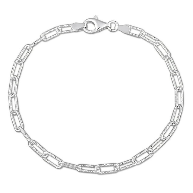 Miabella 3.5mm Sterling Silver Fancy Cut Paperclip Link Chain Bracelet