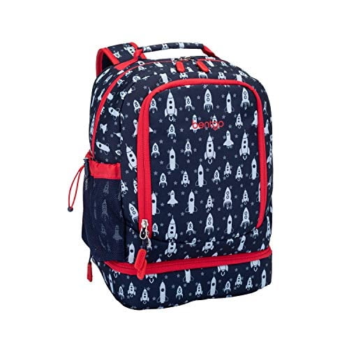 Mochila+bolsa almuerzo aislada Bentgo Kids Prints: duradera, liviana, estampados coloridos unisex, tela resistente al agua, correas acolchadas (Cohete)