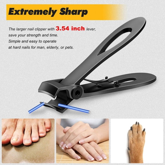 Thick Nail Clippers Wide Jaw Nail Cutter for Thick Toenails Fingernails, Stainless Steel Heavy Duty Finger Toe Nail Clipper Trimmer for Men Women Seniors Adults Black,Small