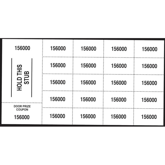 500 White Chinese Auction Tickets- Stub with ”Hold This Stub & Door Prize" - 20 Bid Numbers per Sheet