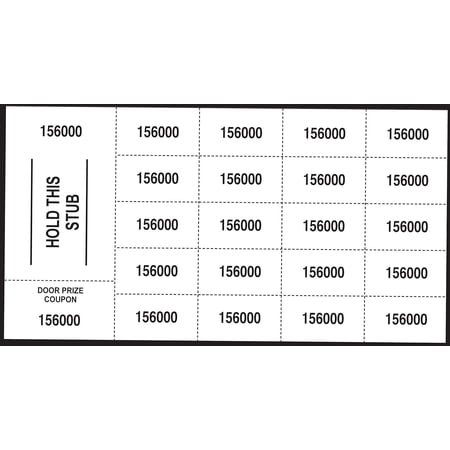 500 White Chinese Auction Tickets- Stub with ”Hold This Stub & Door Prize" - 20 Bid Numbers per Sheet
