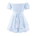 thumbnail image 3 of IBTOM CASTLE Women Boho Romper Off Shoulder Ruffle Chiffon Shorts Mini Dress Floral Print One Piece Casual Strapless Jumpsuit S Light Blue, 3 of 8