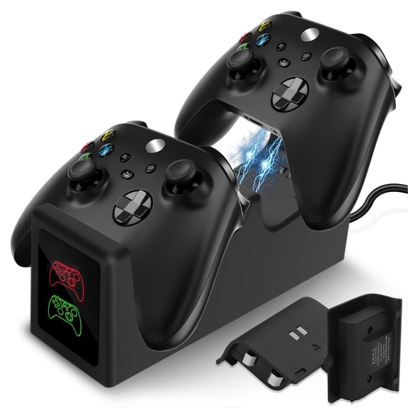 Dual Controller Charging Station Fit for Xbox Series S/X Controllers,TSV Fast Charging Dock with 2 x 1200mAh Rechargeable Battery Packs,Type-C Cable