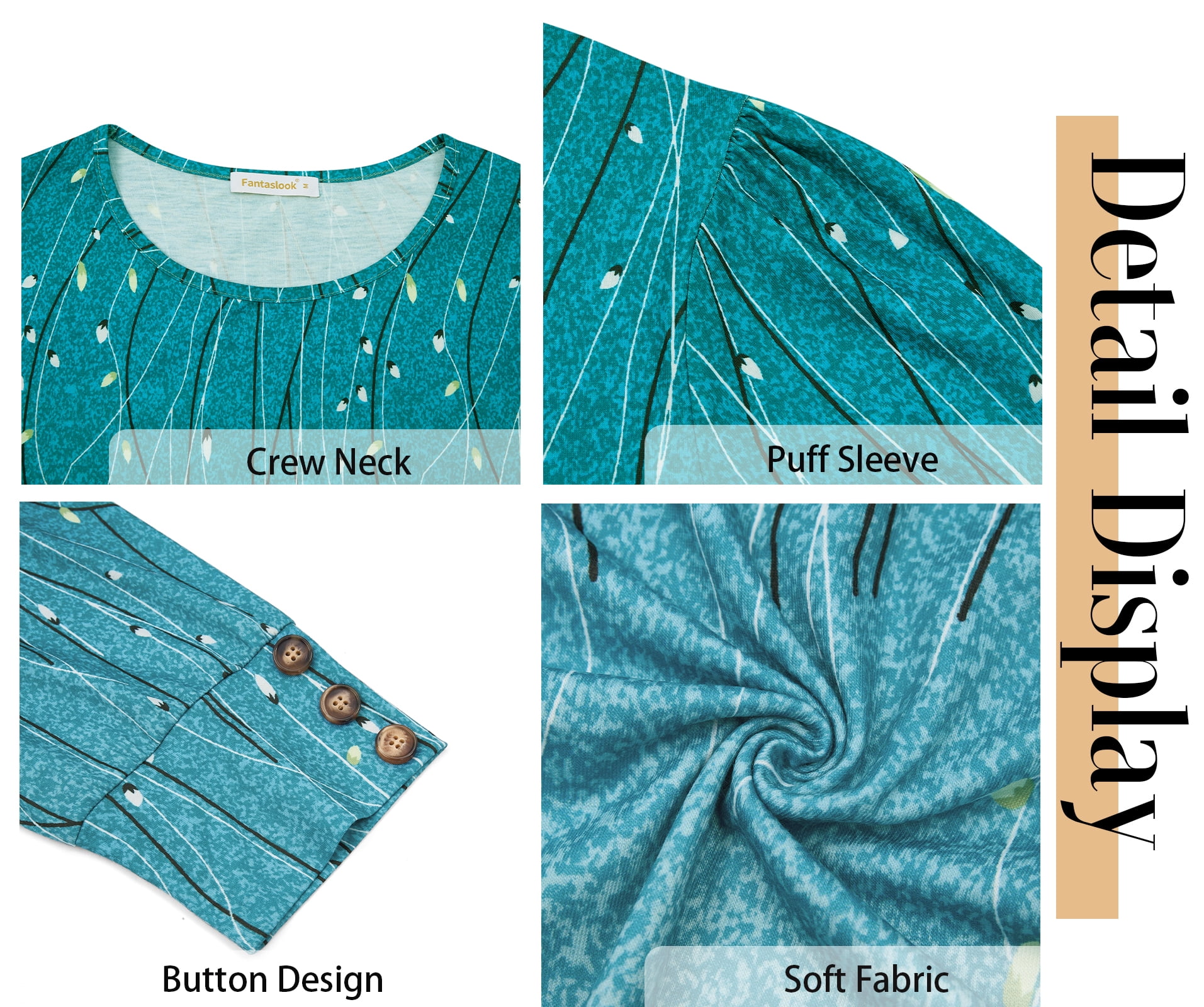 Fantaslook Womens Tops 3/4 Sleeve with Buttons Dressy Casual Blouses Summer Shirts Beach Vacation Trendy Clothes