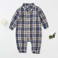 thumbnail image 2 of Lenpel Toddler Baby Boys' Plaid Jumpsuits Newborn Infant Long Sleeve Collared Button down Shirt Rompers One Piece Outfits(Blue,6-12 Months), 2 of 7