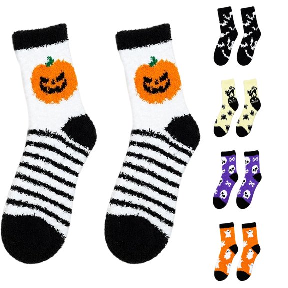 DHFJKG Fuzzy Socks For Women Fluffy Cozy Slipper Socks Fall Halloween Gifts Pumpkin Slippers