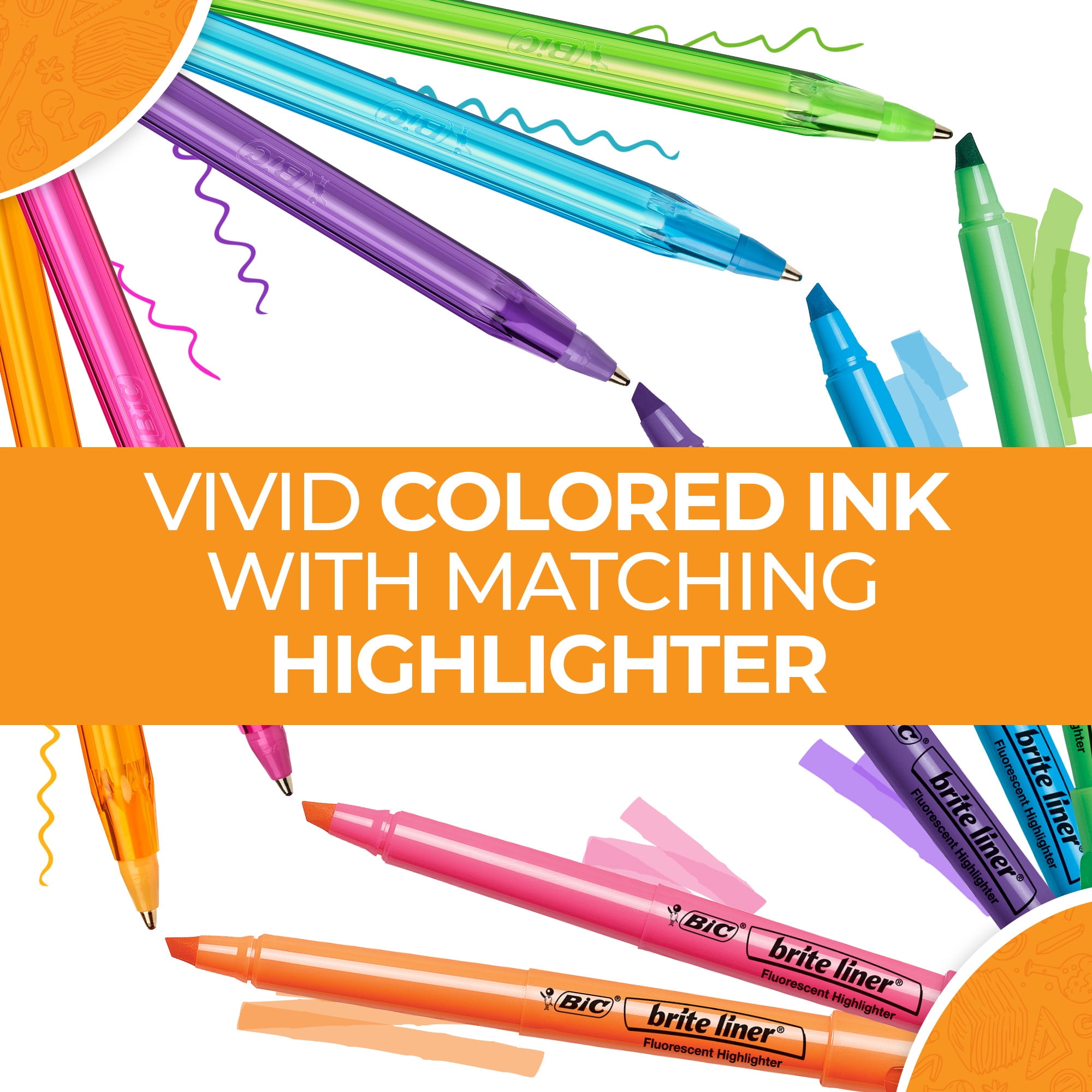 BIC Plan-It Set with 5 Cristal Ball Pens and 5 Brite Liner Highlighters, Assorted Colors, 10-Count