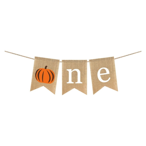 KAKOWELY Banderín de arpillera con temática de Halloween, banderines de calabaza para primer cumpleaños de bebé, banderines colgantes para fiesta infantil