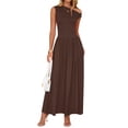 thumbnail image 2 of Women'S Summer Sleeveless Maxi Dress One Shoulder Casual Slim Swing Pleated Formal Dresses with Pockets Brown L, 2 of 9