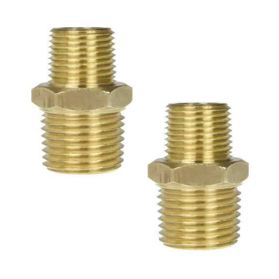 2 Pack 1/2" x 3/8" Male NPTF Pipe Reducing Hex Nipple Solid Brass Pipe Fitting