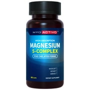 MyoActivo 5-in-1 Magnesium Complex - High Absorption - Chelated Magnesium Glycinate, Malate, Citrate, Taurate, & Aspartate for Calm, Stress, Muscles, Bones | 60 Capsules | Magnesium Supplement