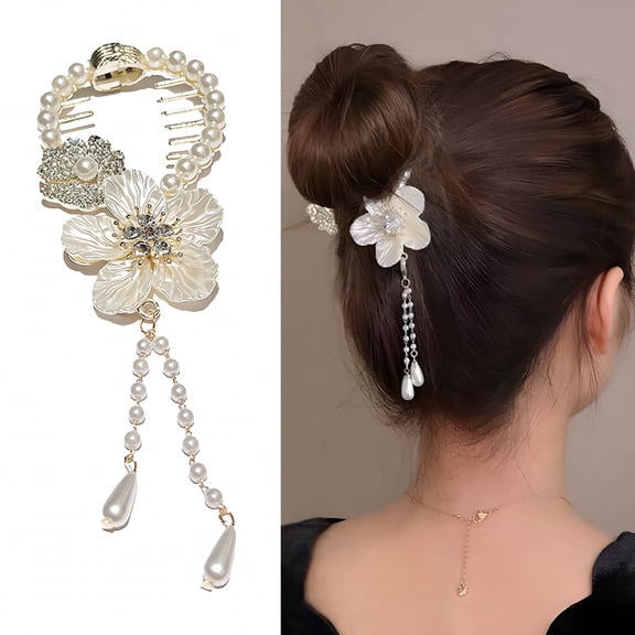 VANIDO Ponytail Claw Hair Clip Flower Long Tassel Camellia Hair Claw Hair Pin Hair Decoration for Women