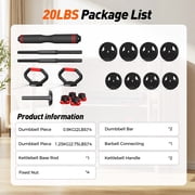 Adjustable Dumbbells, 20lbs Free Weight Set with Connector, 4 in1 Dumbbells Set as Barbell, Kettlebells, Push up Stand, Fitness Exercises for Home Gym Suitable Men/Women