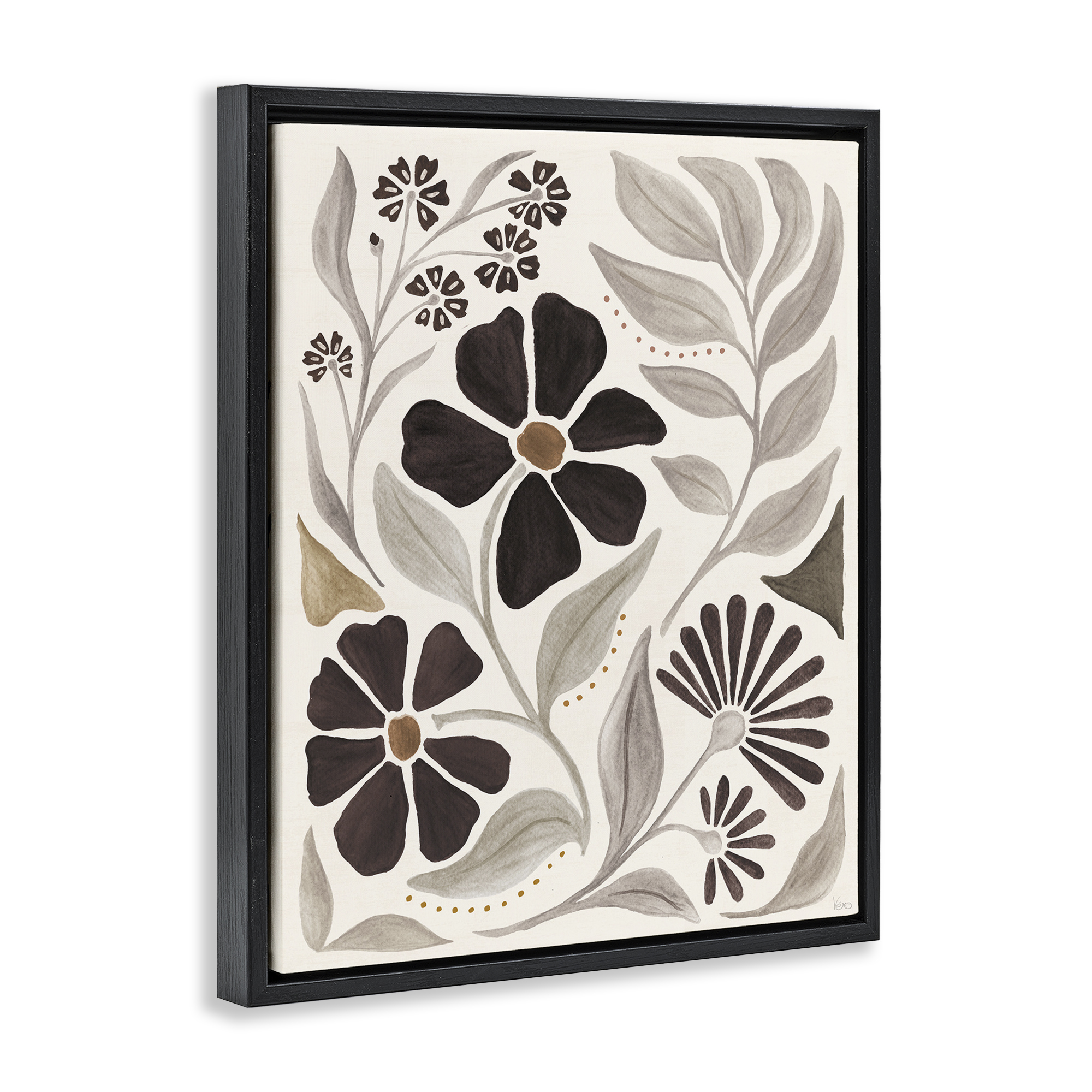 Stupell Industries Curving Boho Plants Botanical & Floral Painting Black Floater Framed Art Print Wall Art, 25 x 31