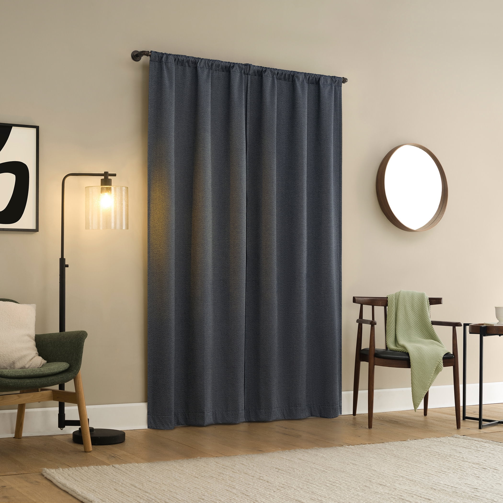 Sun Zero Prescott 2-pack Herringbone Magnetic Closure 100% Blackout Rod Pocket Curtain Panel Pair, 37"W x 63"L, Navy