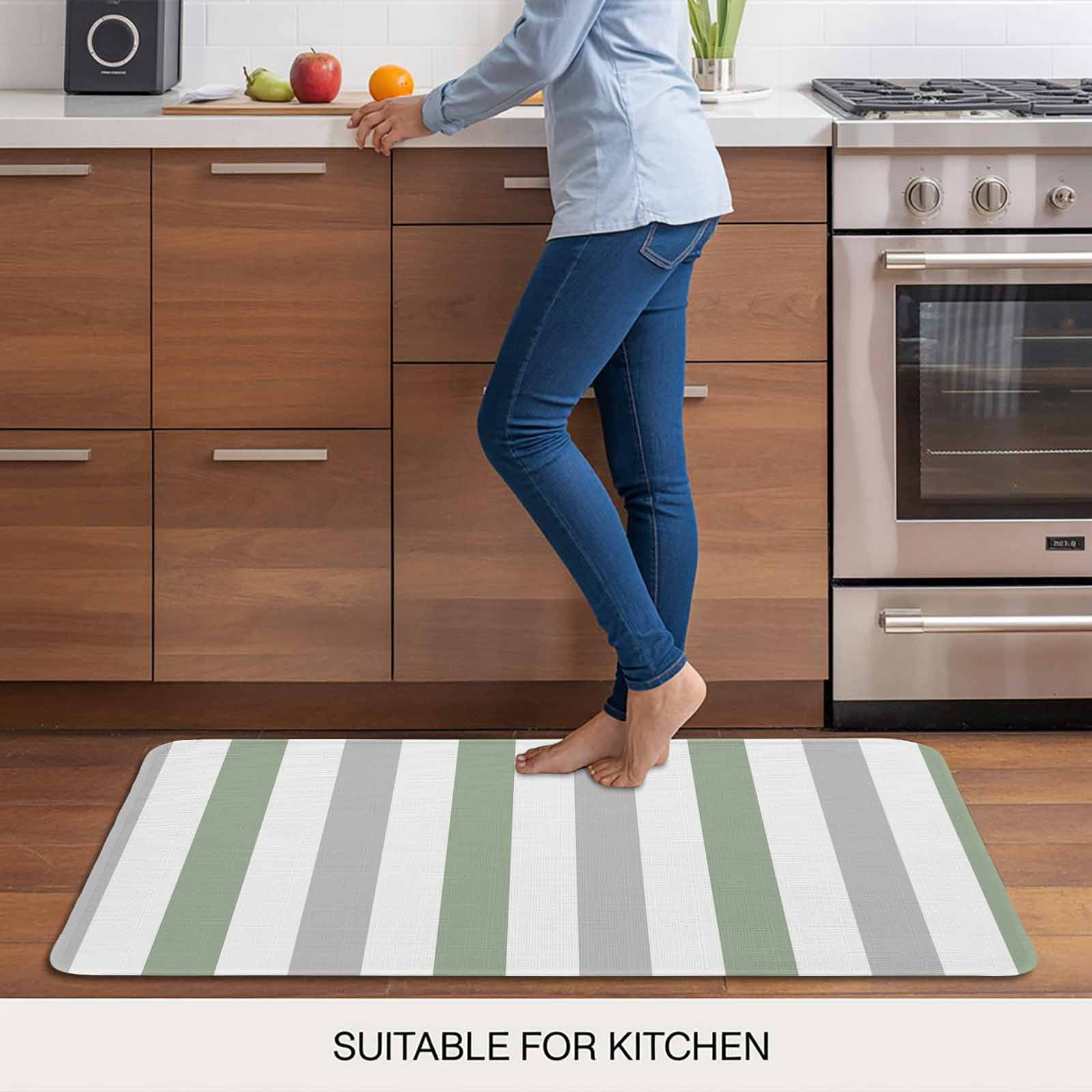 Sage Green Grey Stripe Doormat Outdoor Entrance 24"x36", Modern Farmhouse Vertical Striped Absorb Moisture Dirt Door Mats, Non-Slip Rubber Backing Floor Mats Indoor, Low-Profile Front Door Rugs