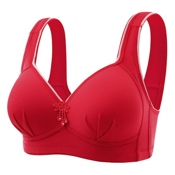 Fvwitlyh Sports Bra Womens Rimless Underwear Push Up Large Cup Thin Cotton  Rimless Bra Red,42 