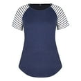 thumbnail image 5 of Fnooota Women's Plus Size T-shirts, Casual Stripe Loose Fit Cotton Womens Summer Tops Navy Size XL, 5 of 7